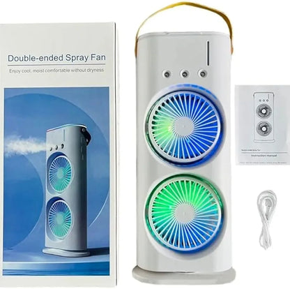 HEBEZON Double Fan Tower Fan with 3 Hole Mist Spray - 3 Speed Settings, 90° Oscillation, Ultra-Quiet, Portable Cooling Fan for Home and Office