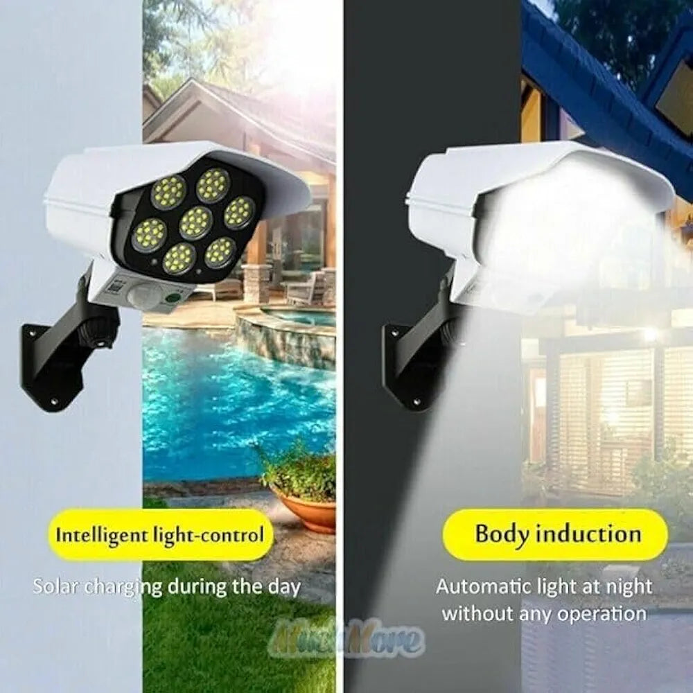 BOVTY Plastic Solar Light Outdoor 77 Led Motion Sensor Security Camera Shaped Wall Lamp,Waterproof, Rotatable For Home, Outdoor, Garden With Remote Control (White)