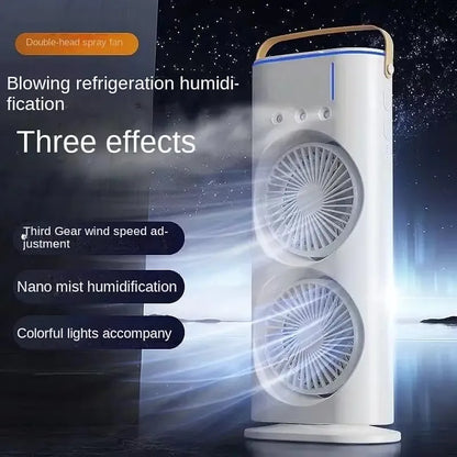 HEBEZON Double Fan Tower Fan with 3 Hole Mist Spray - 3 Speed Settings, 90° Oscillation, Ultra-Quiet, Portable Cooling Fan for Home and Office